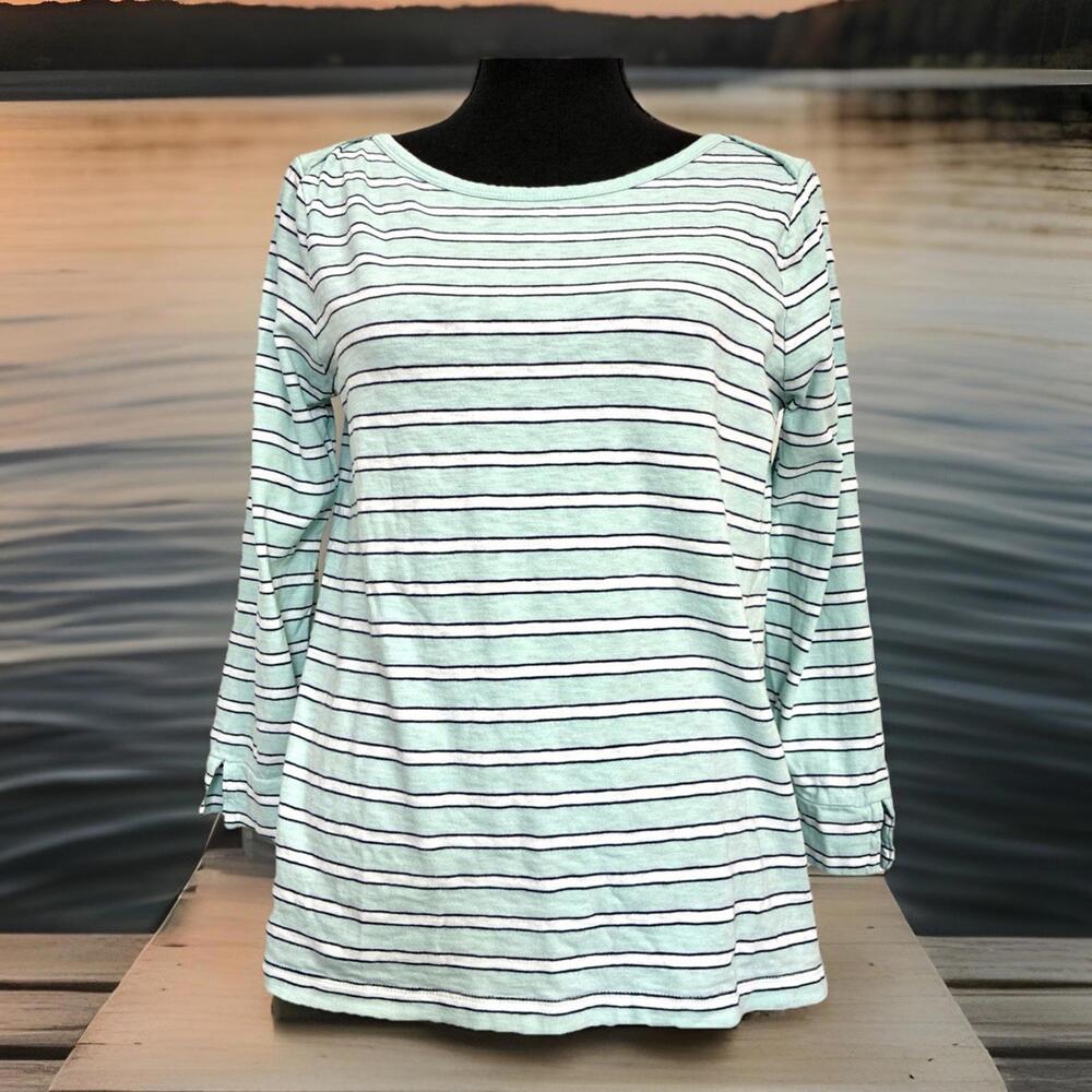 J.Crew Re-Imagined Striped Slub Cotton Long Sleeve Tee Mint Green Women’s Small